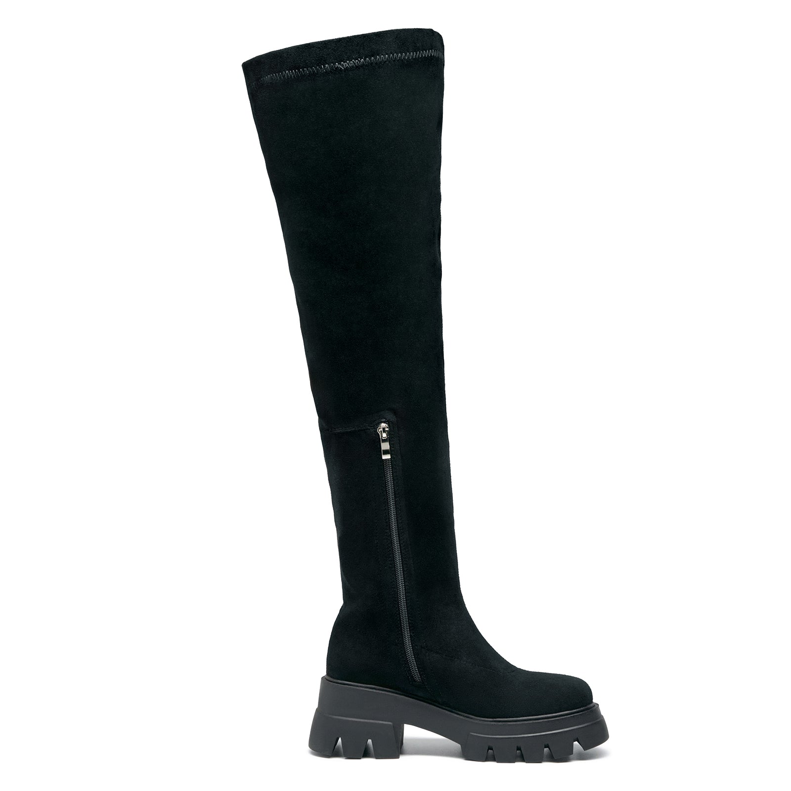 Women's Thigh High Boots Black Platform Slouch Over The Knee Black Boots
