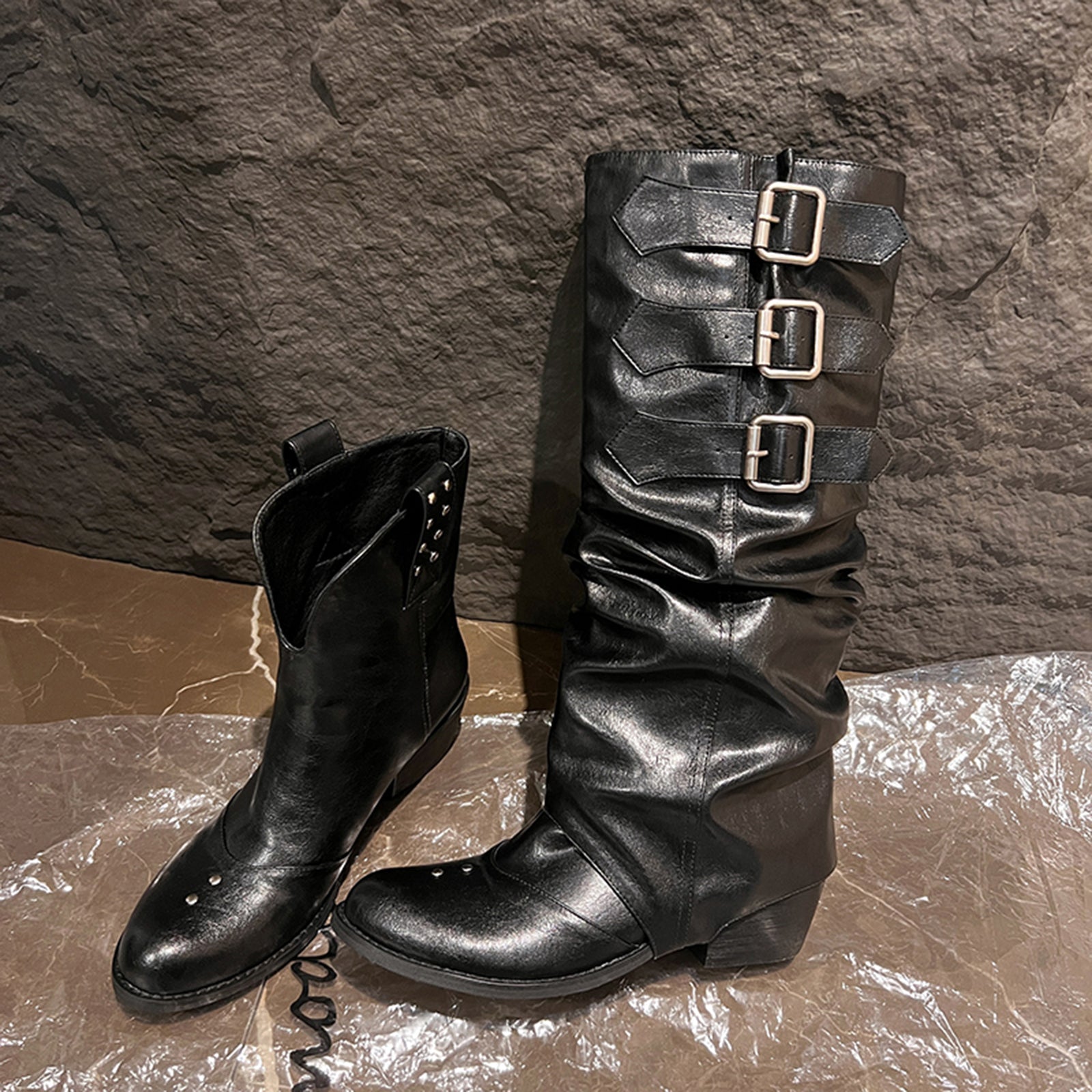 Metal Belt Women's Knee High Boots Equestrian Boots