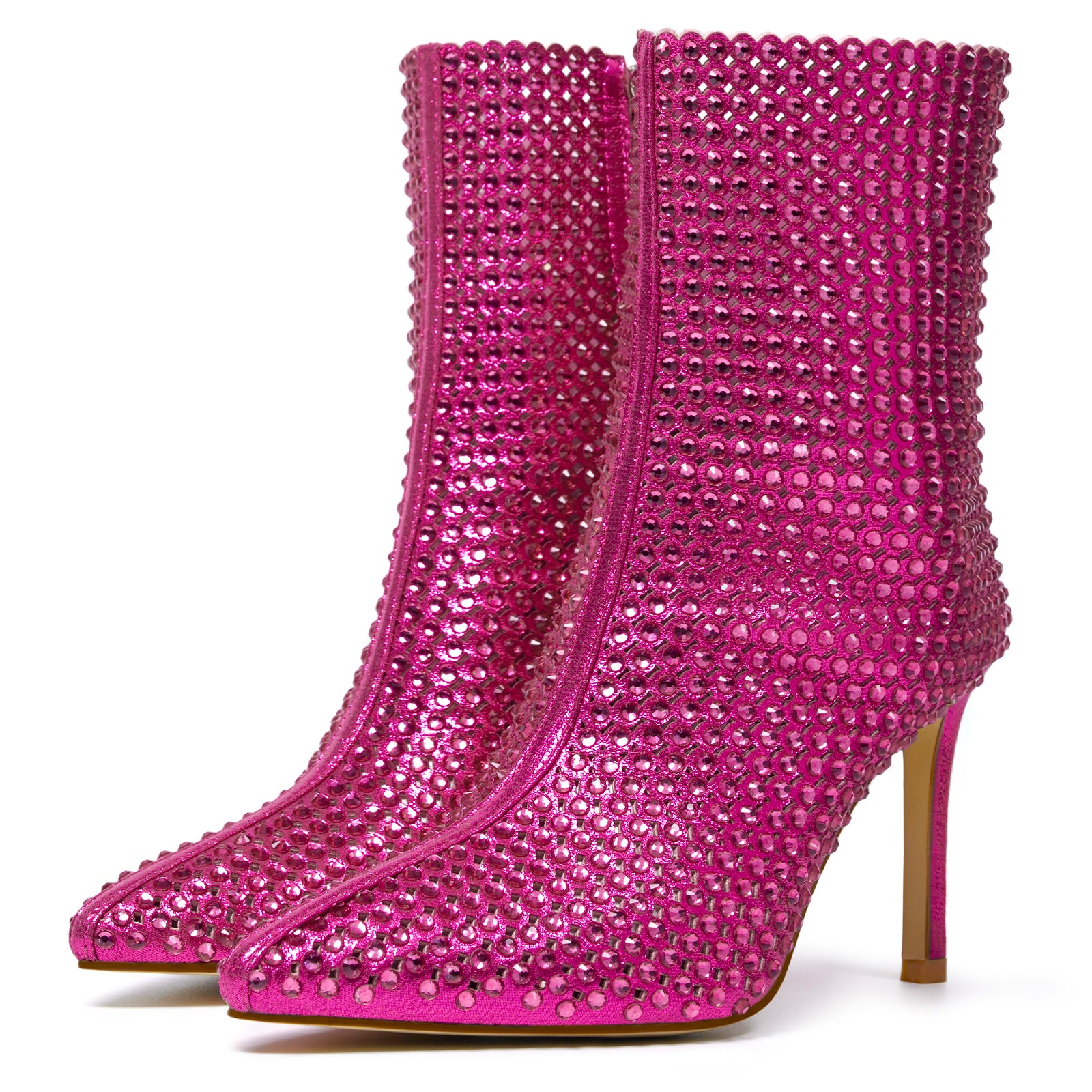 Women's Rhinestone Boots Stiletto High Heels Pointed Toe Sparkly Ankle Boots