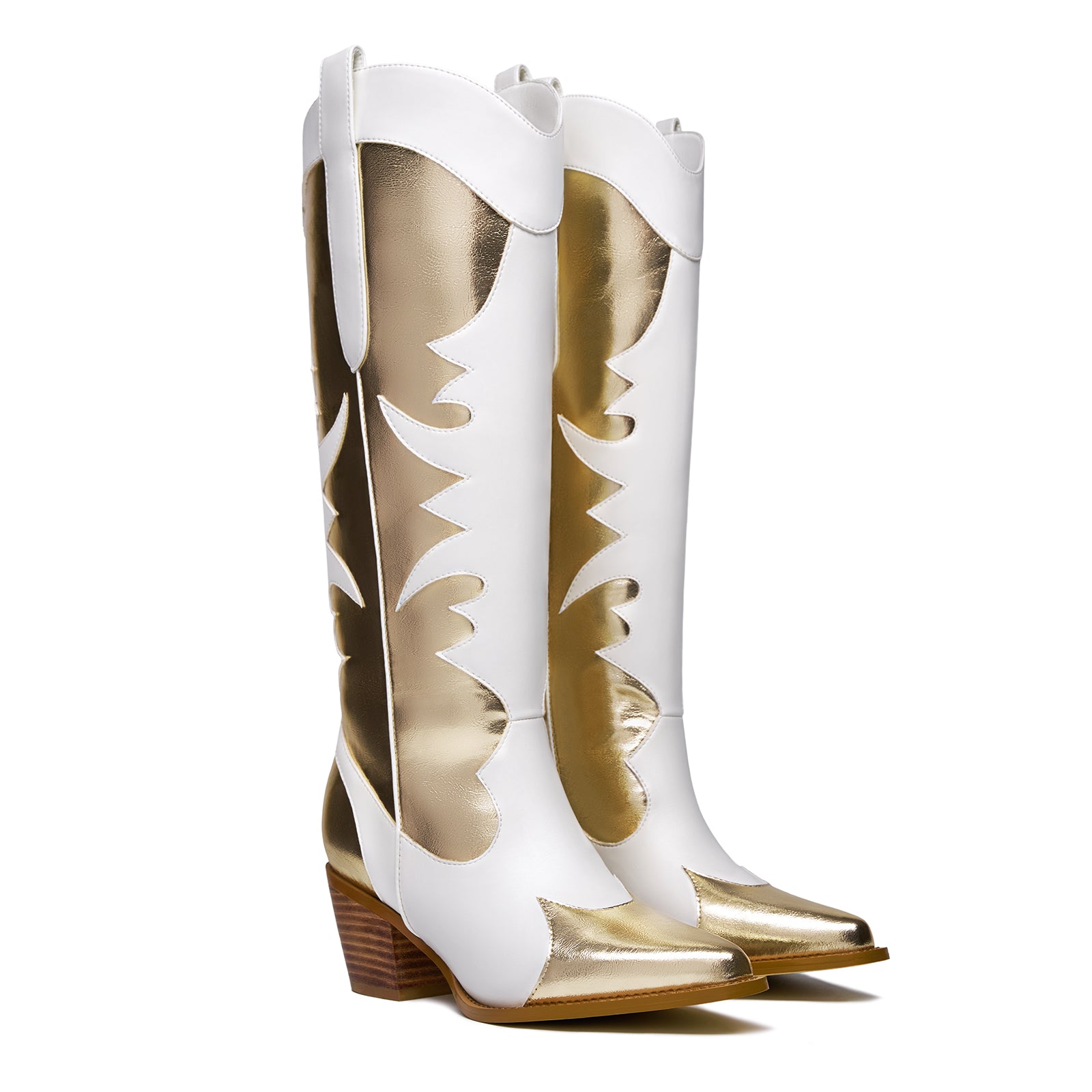 Patchwork Metallic Cowboy Knee High Boots