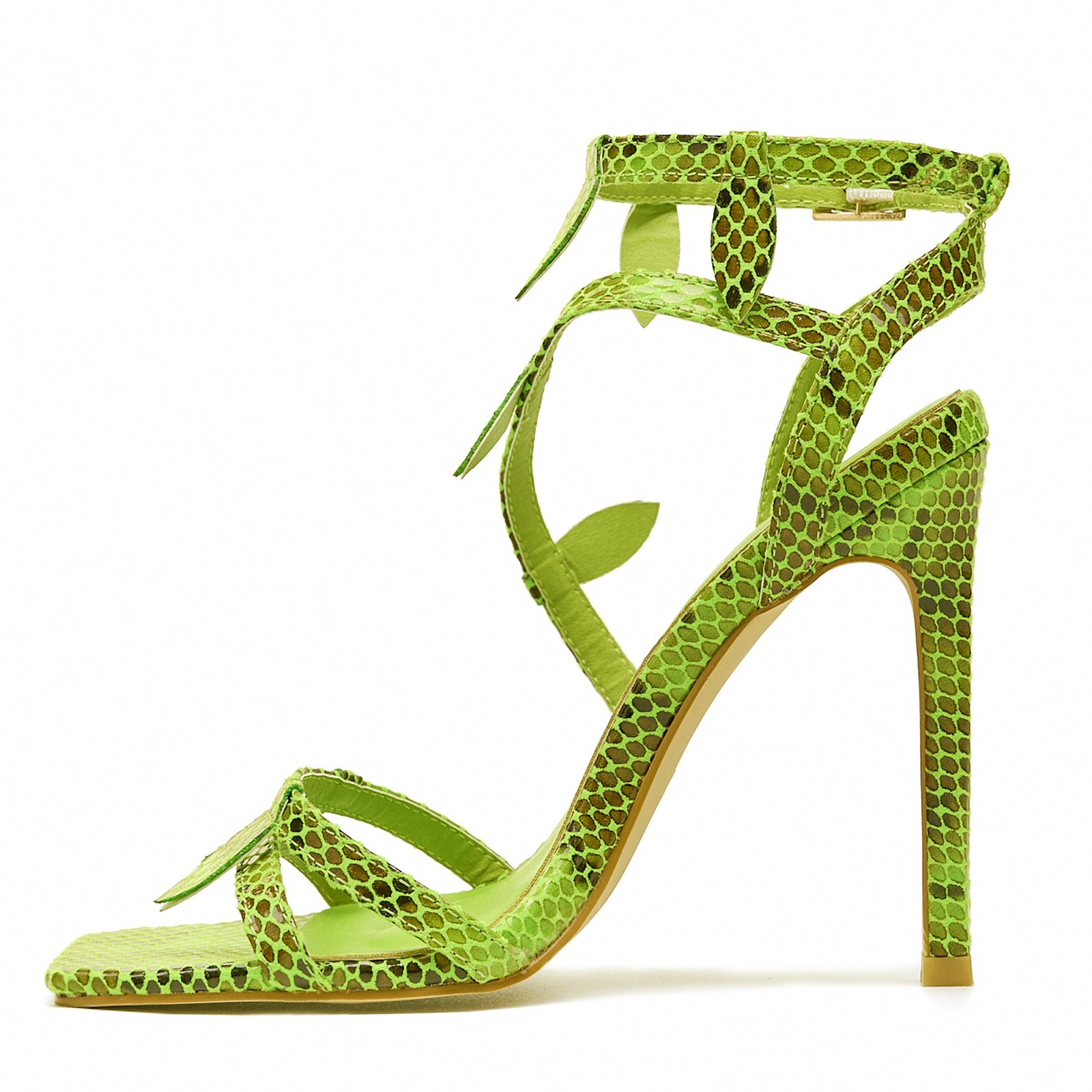 Women's Snakeskin Stiletto Heels Sandals Sparkly Lime Green High Heels