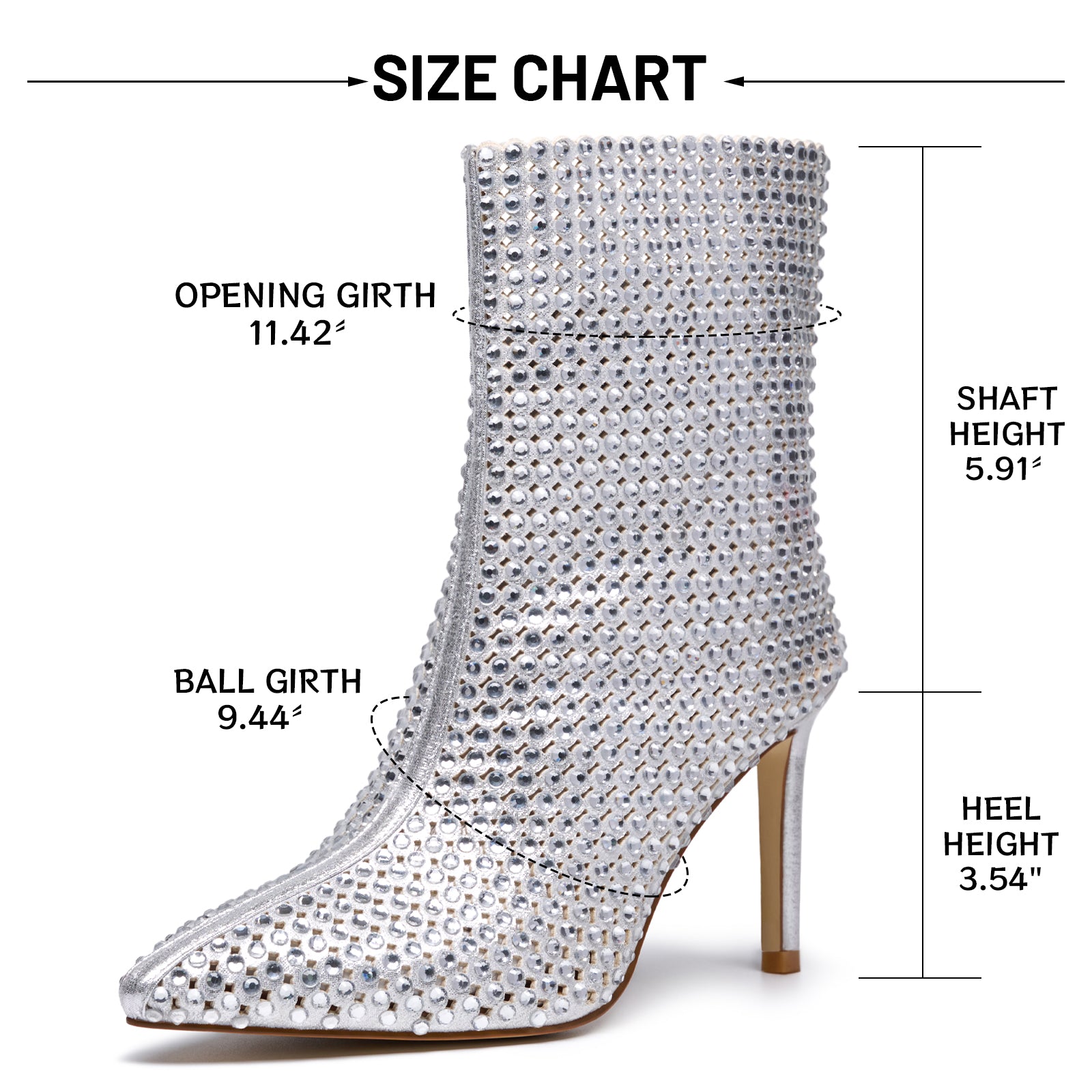 Women's Rhinestone Boots Stiletto High Heels Pointed Toe Sparkly Ankle Boots