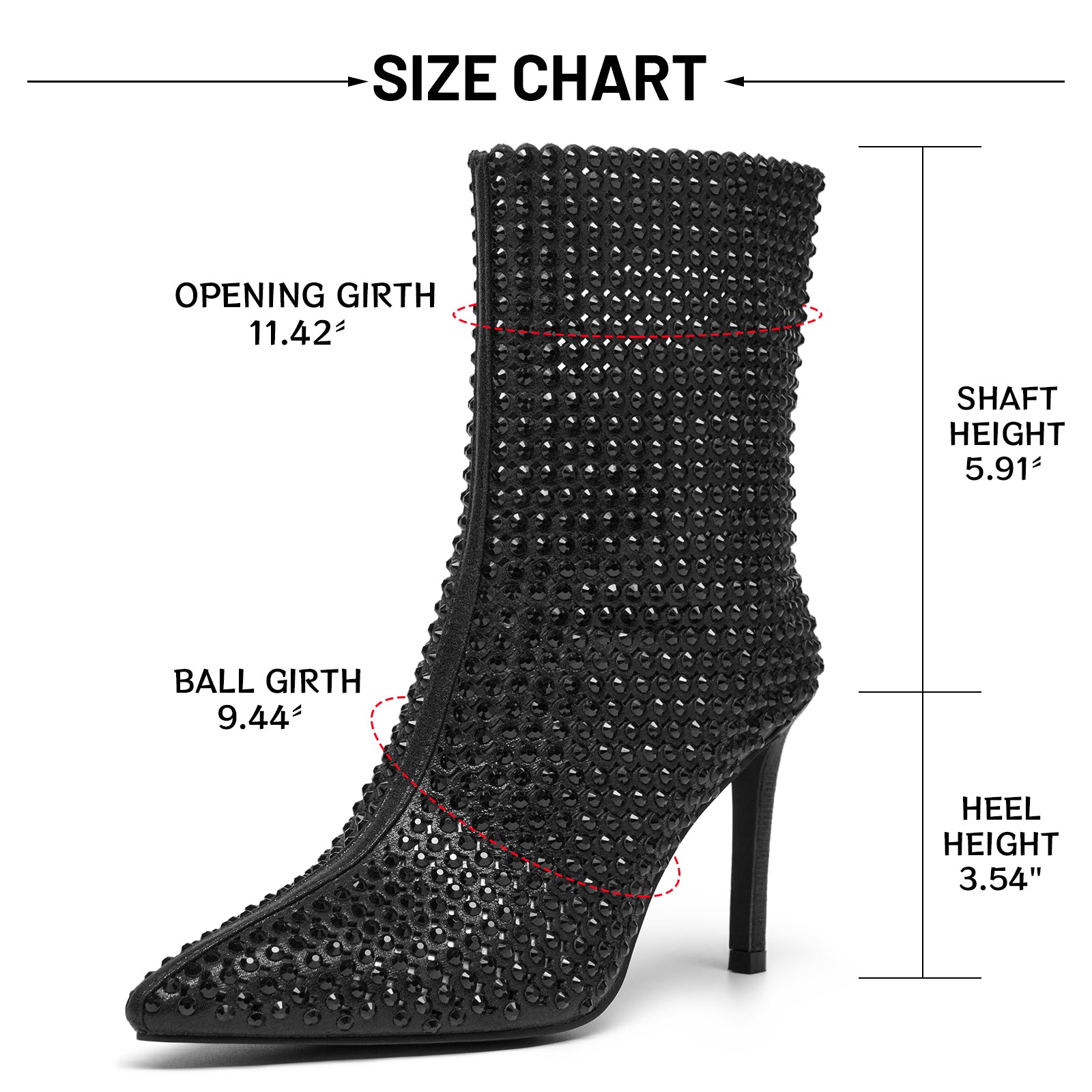 Women's Rhinestone Boots Stiletto High Heels Pointed Toe Sparkly Ankle Boots