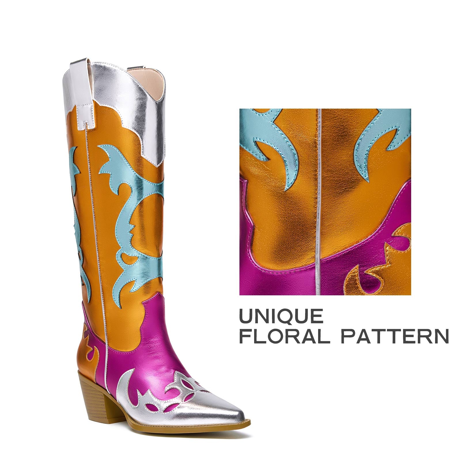 Multicolor Metallic Cowboy Knee High Cowgirl Boots