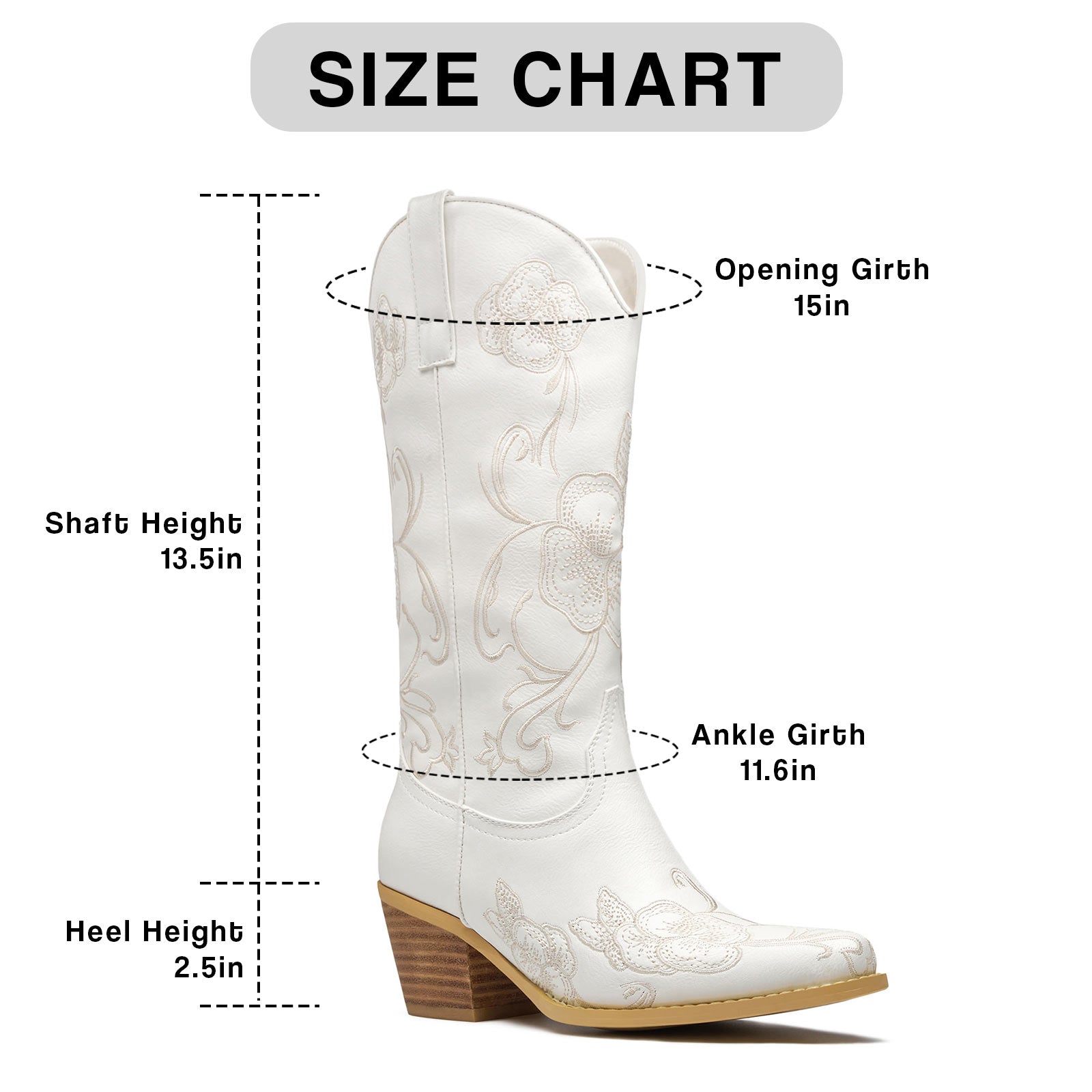 Women's Floral Embroidered Cowboy Mid Calf Boot Chunky Cowgirl Boots