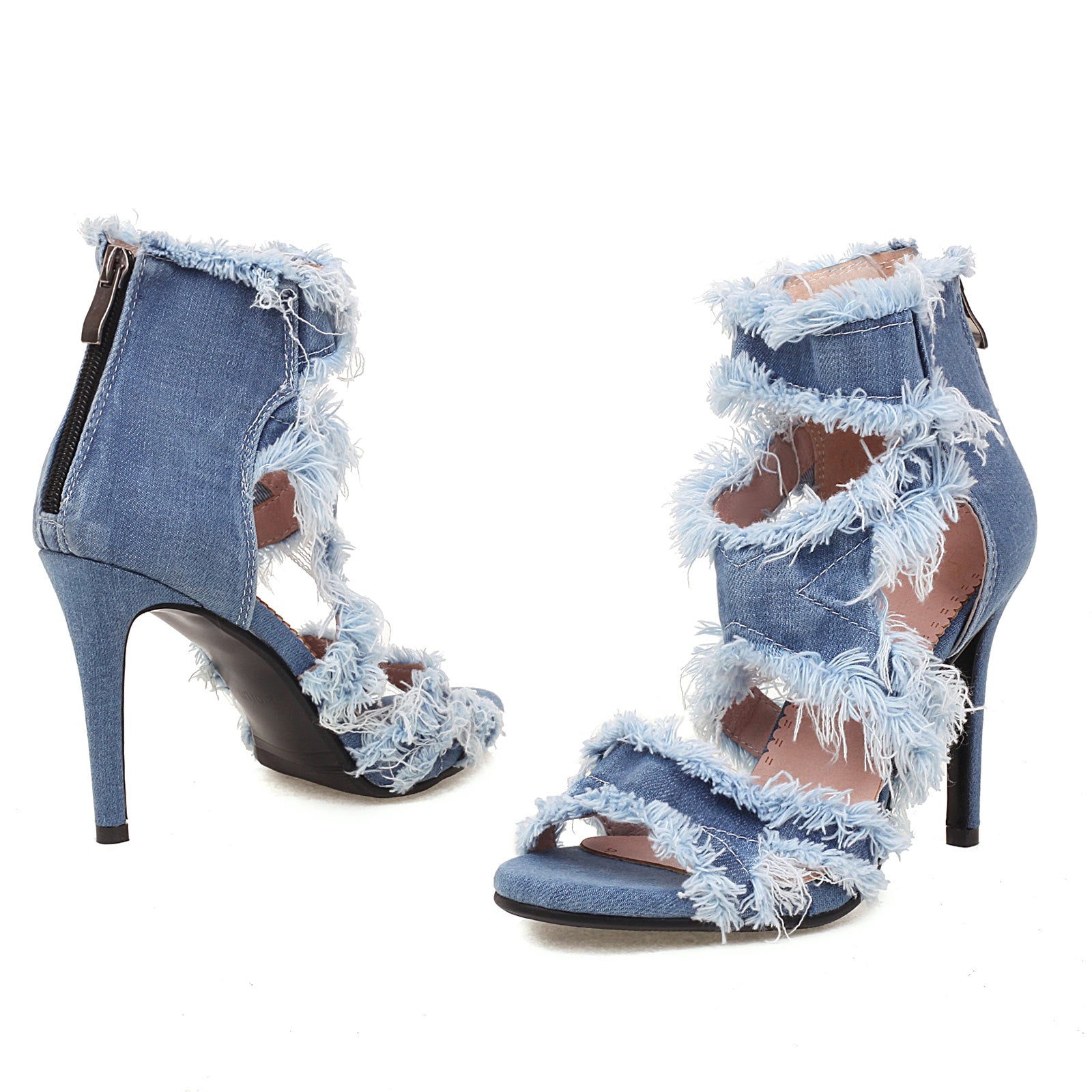 Women's Blue jean Sandals Denim Open Toe High Heeled Sandals