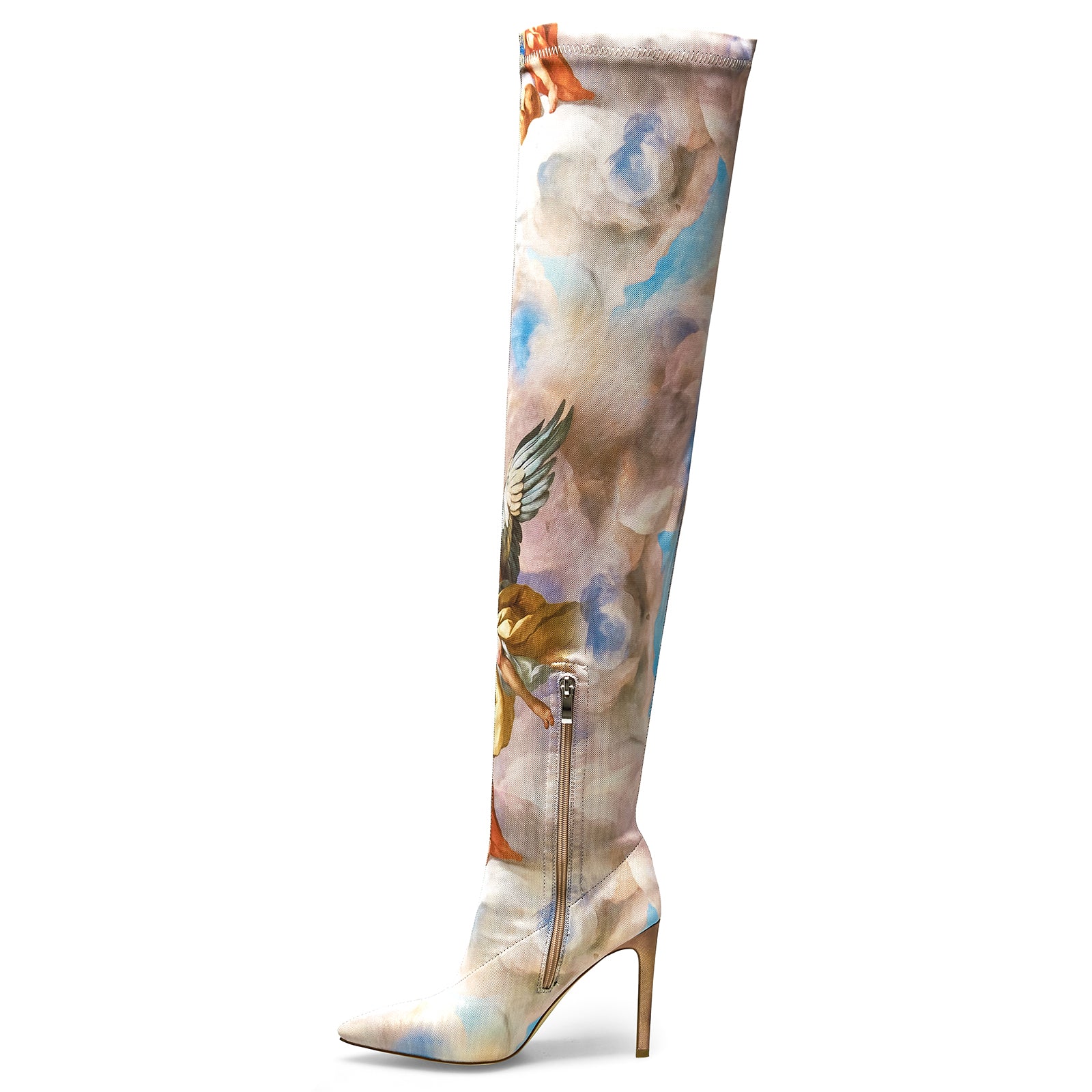 Women's Pointed Toe Stiletto Canvas Stretch Over High Heels The Knee Boots
