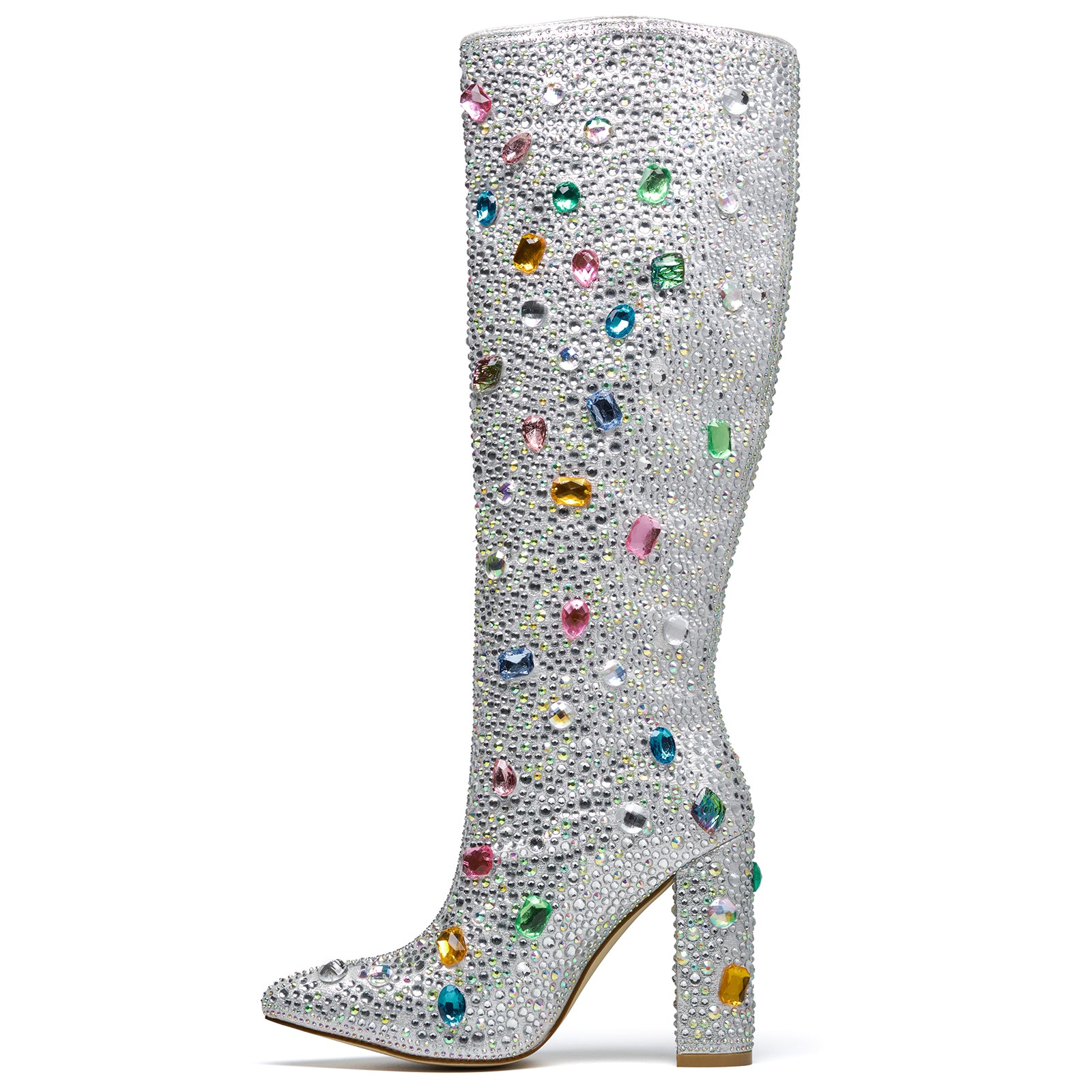 Fashion Pointed Toe Rhinestone Knee High Boots