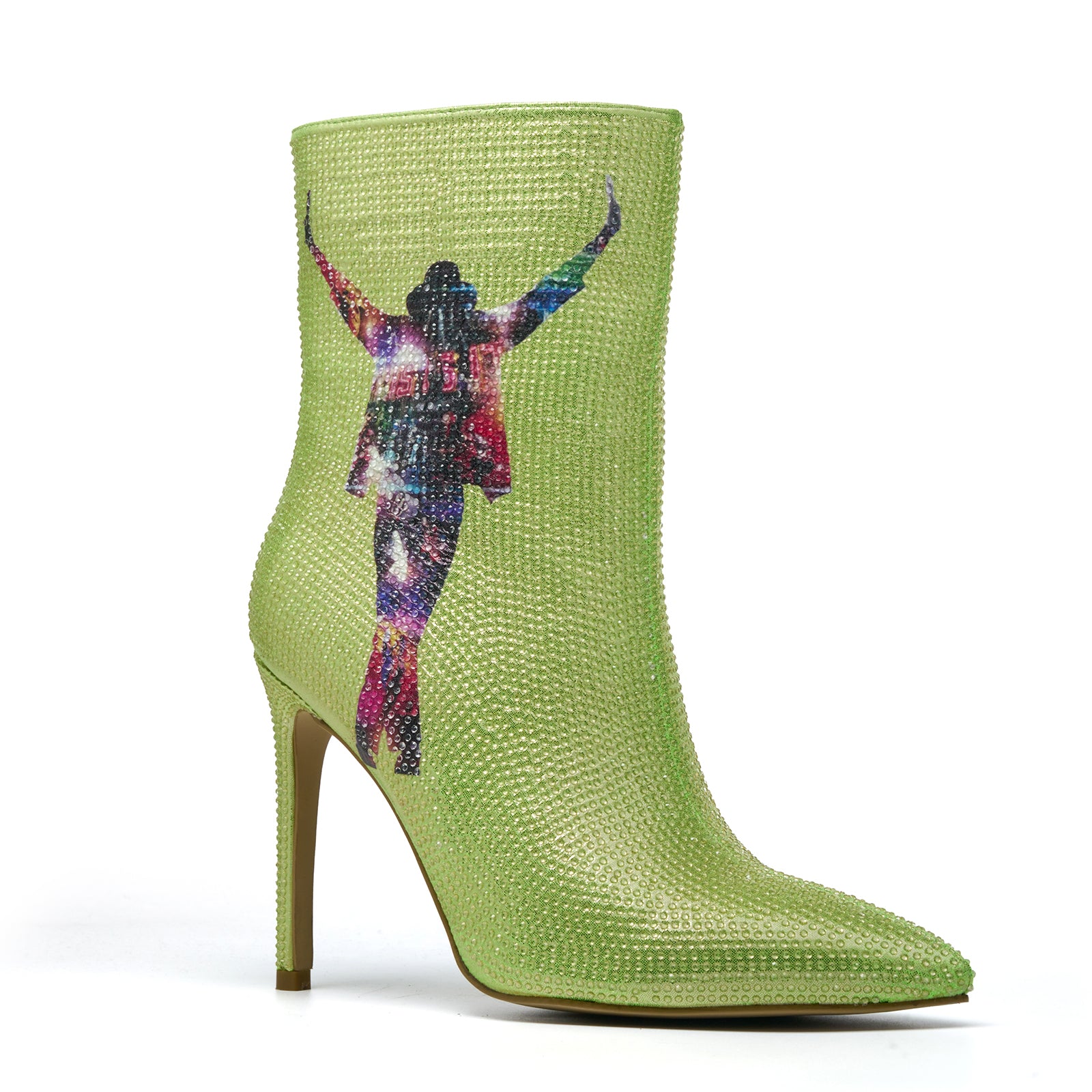 Women's Rhinestone Glitter Stiletto High Heel Green Ankle Boots