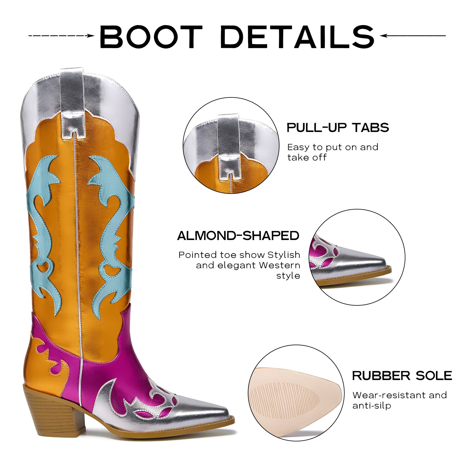 Multicolor Metallic Cowboy Knee High Cowgirl Boots