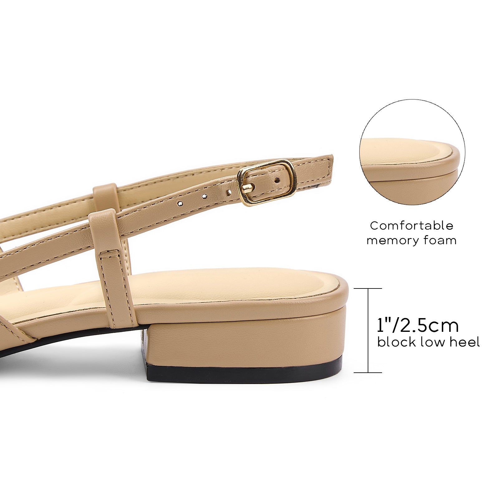 Women's Slingback Flats Square Toe Low Heel Ballet Flats for Women Dress Work Office Shoes