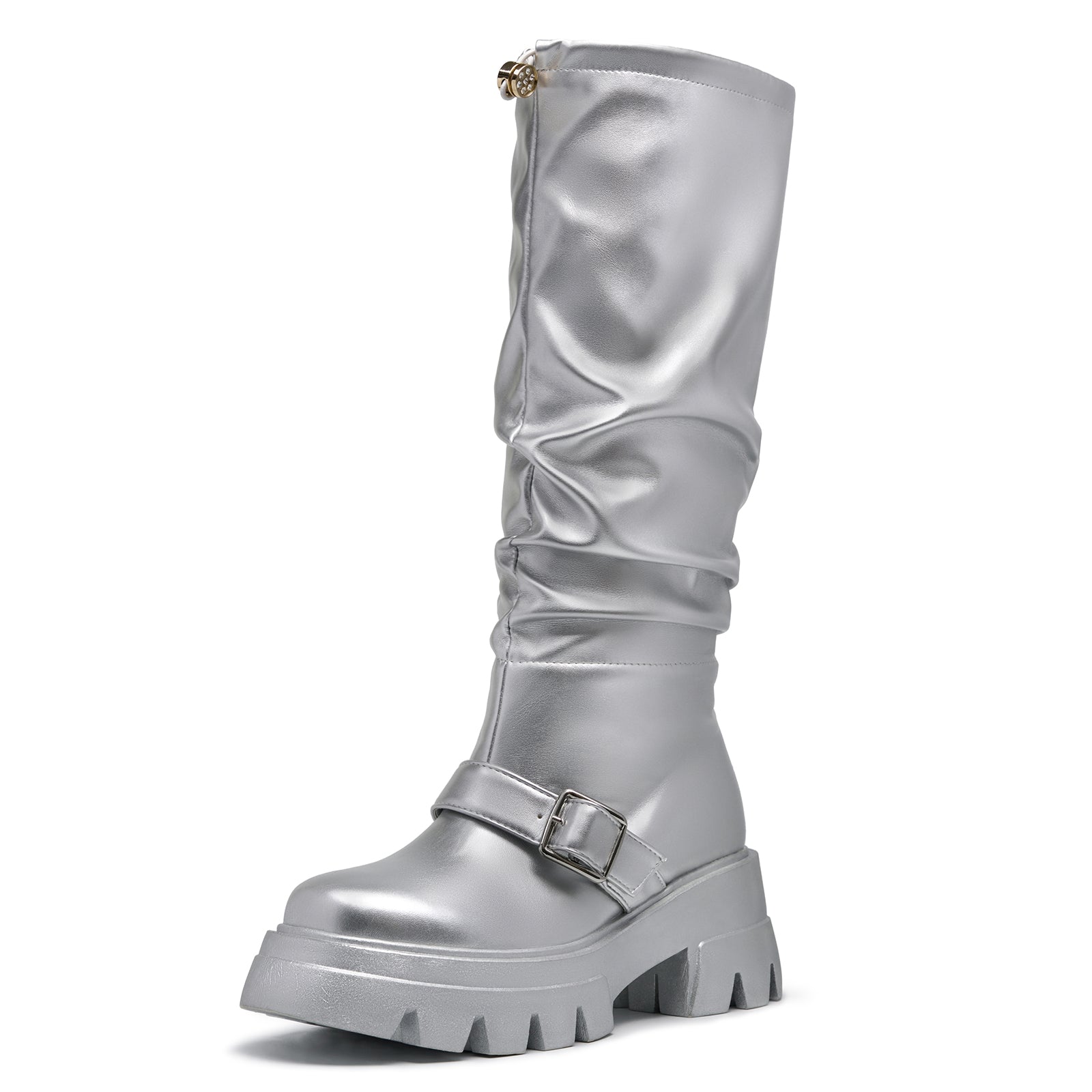 Metallic Platform Knee High Boots For Women