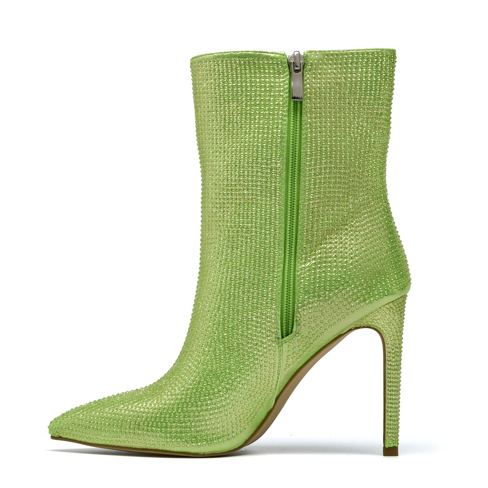 Women's Rhinestone Glitter Stiletto High Heel Green Ankle Boots