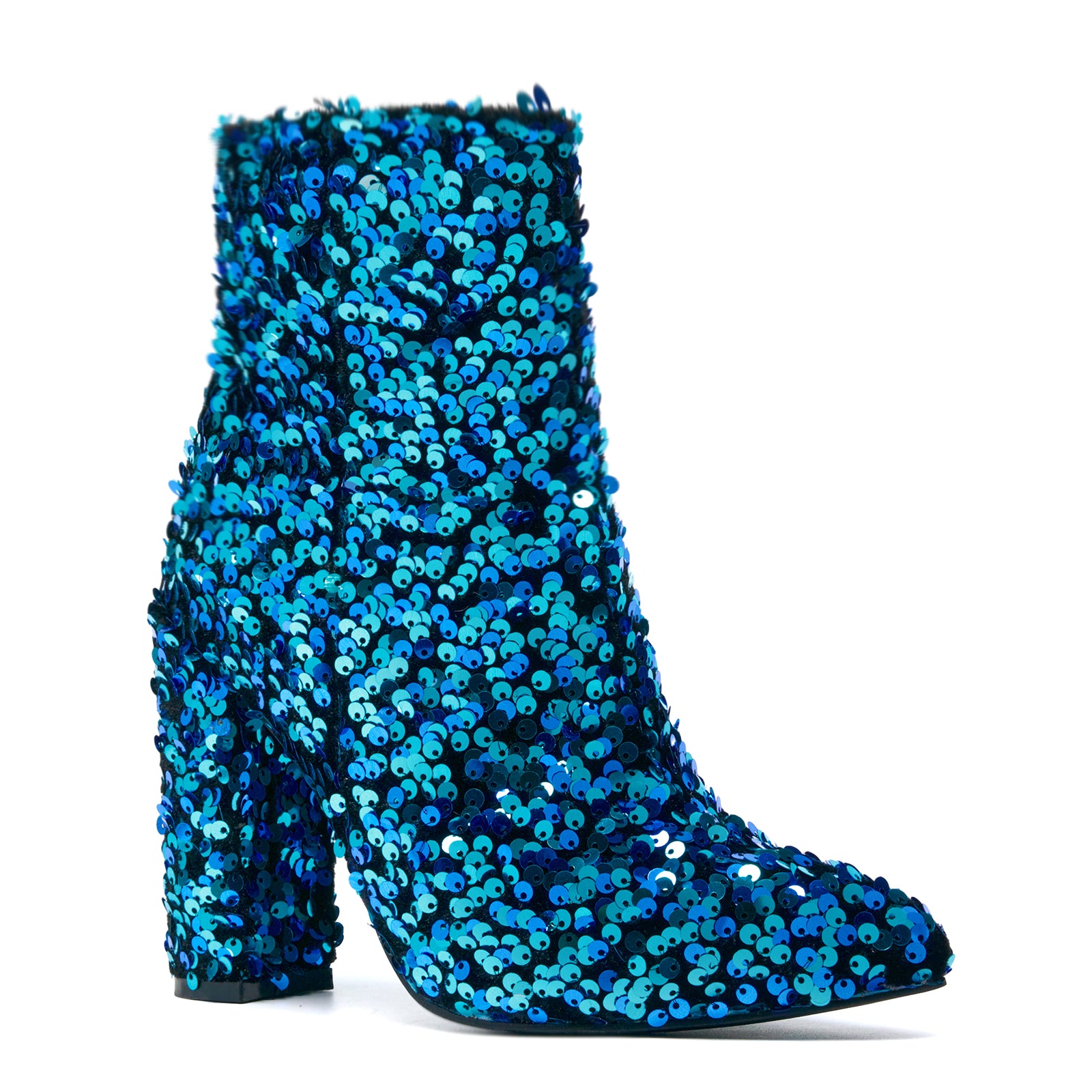 Women's Sequins Glitter Ankle Boots Navy Blue Chunky High Heels Booties