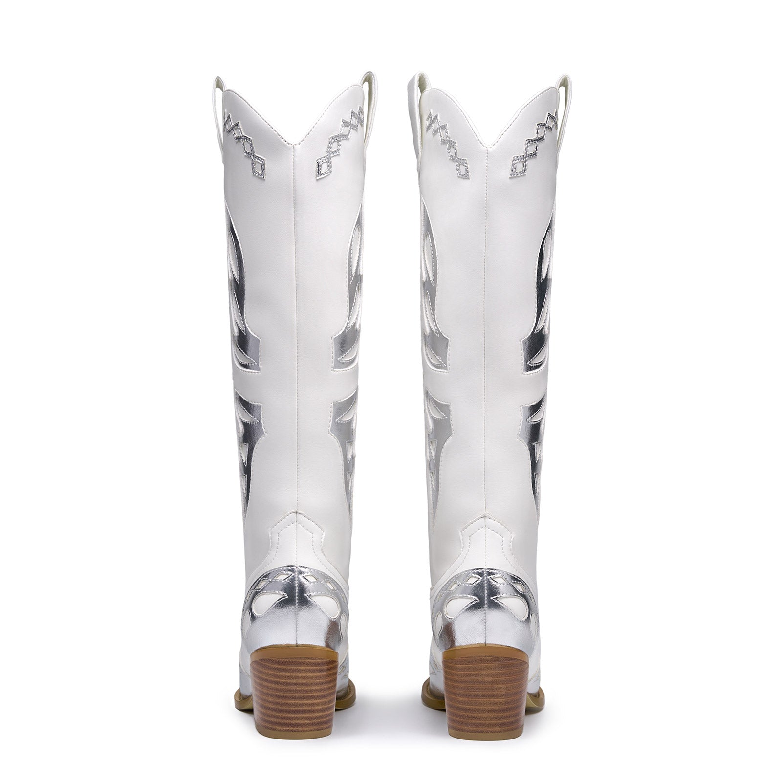 Embellished Butterfly Silver Metallic Cowboy Knee High Boots