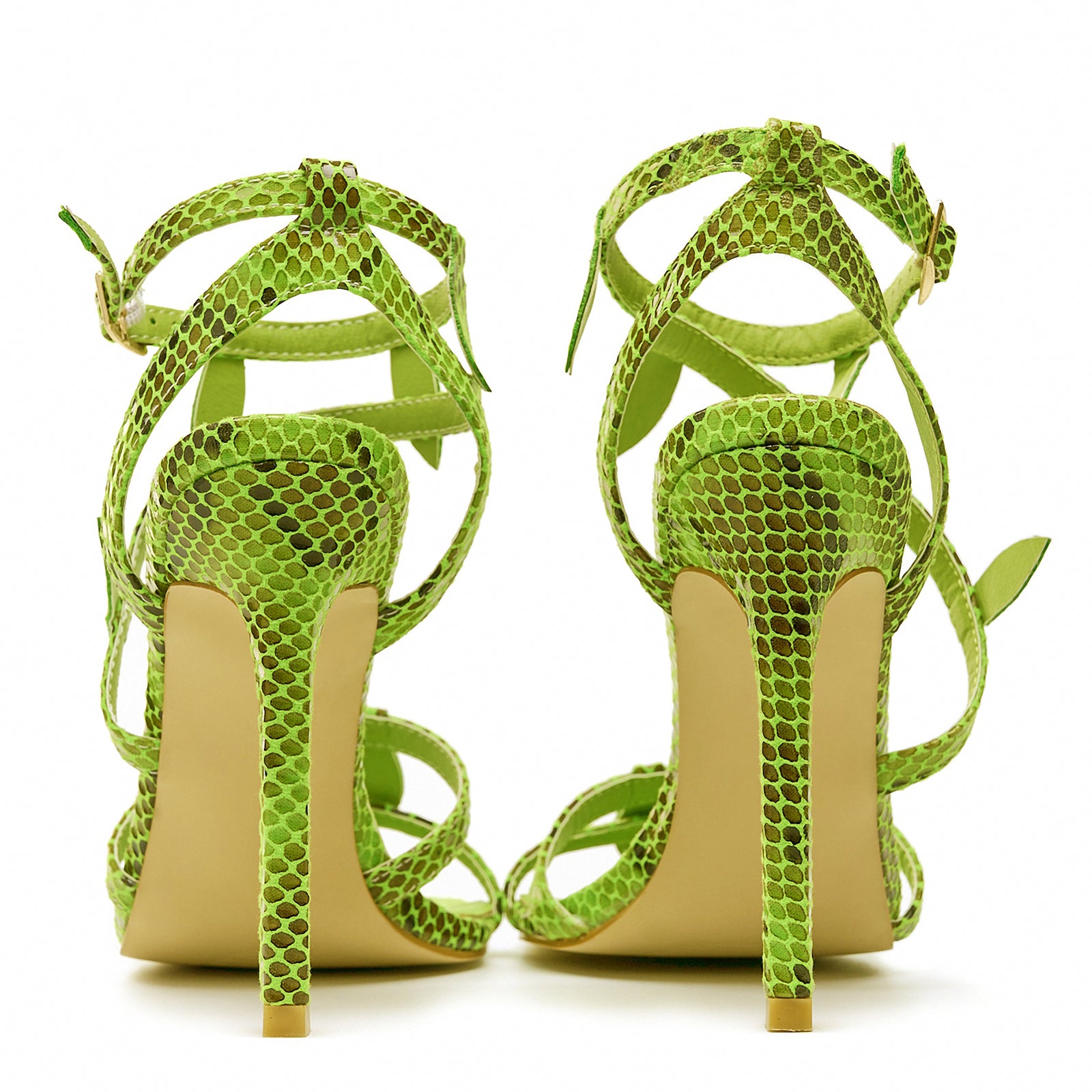 Women's Snakeskin Stiletto Heels Sandals Sparkly Lime Green High Heels