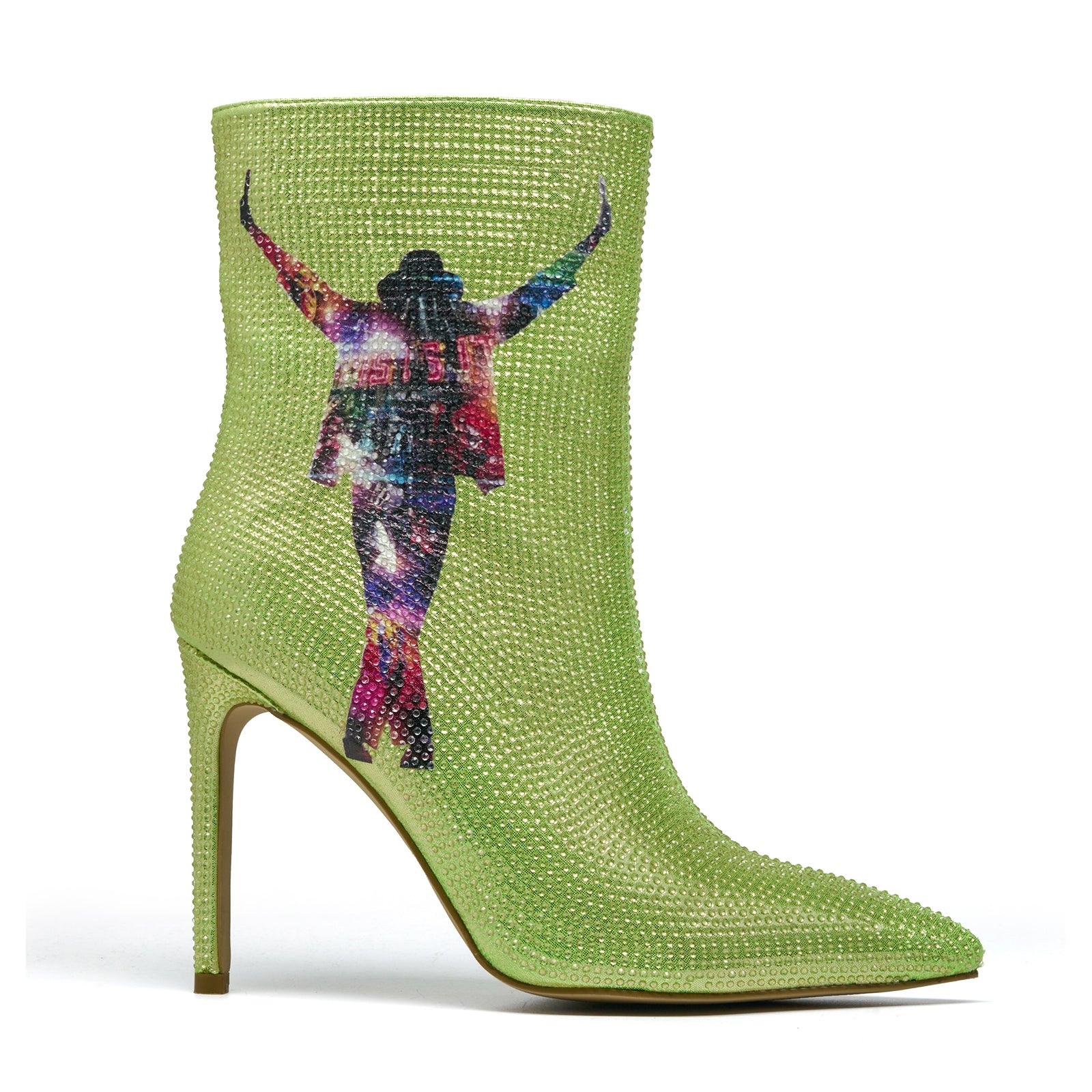 Women's Rhinestone Glitter Stiletto High Heel Green Ankle Boots