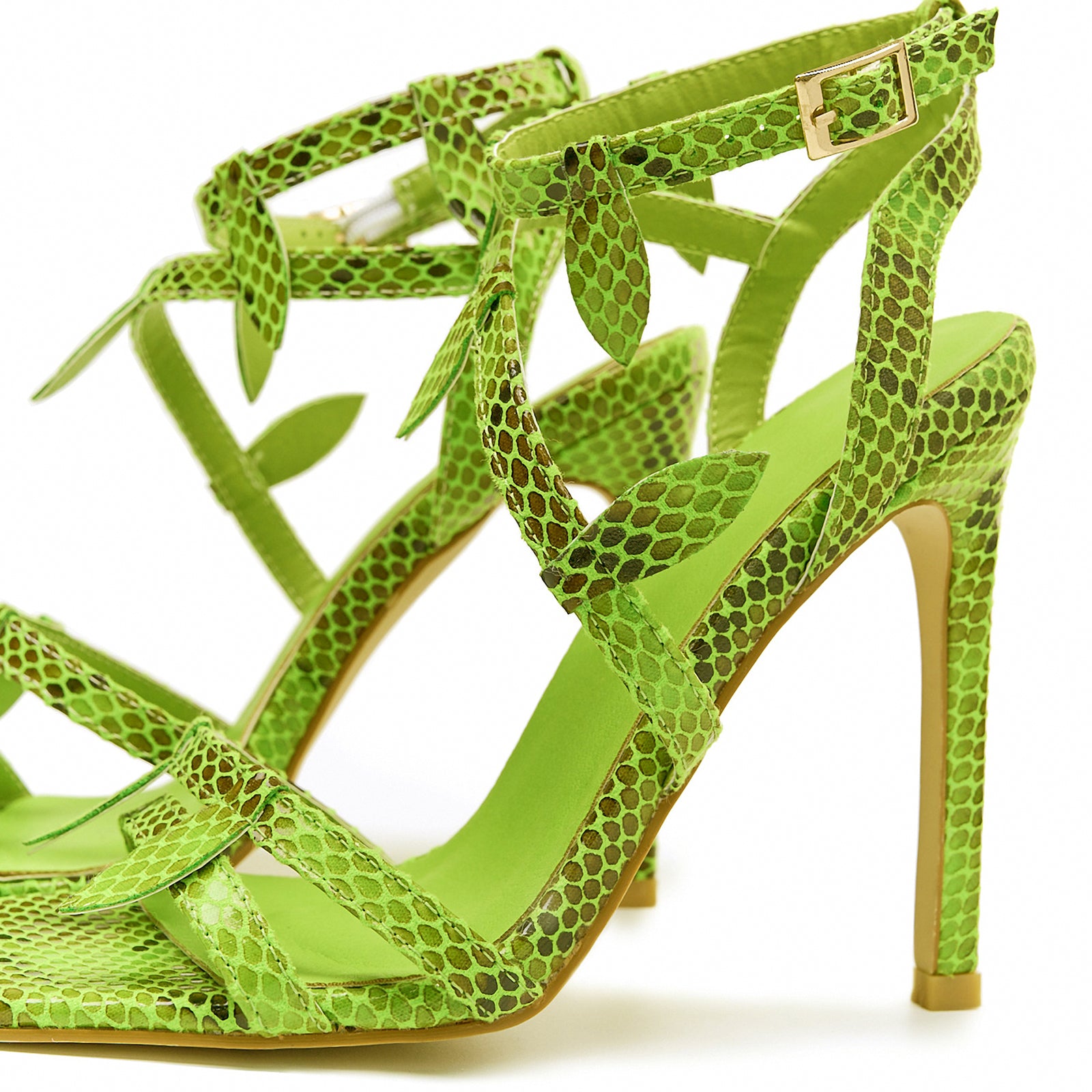 Women's Snakeskin Stiletto Heels Sandals Sparkly Lime Green High Heels