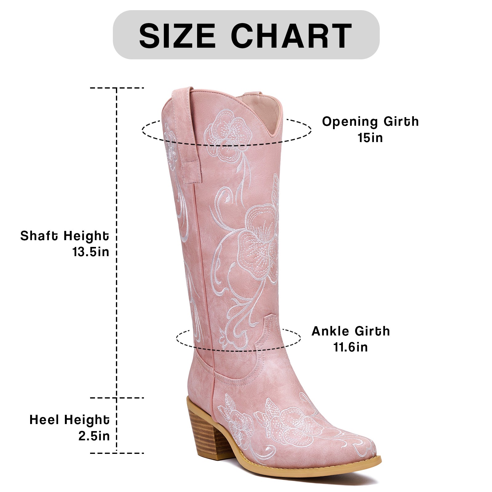 Women's Floral Embroidered Cowboy Mid Calf Boot Chunky Cowgirl Boots