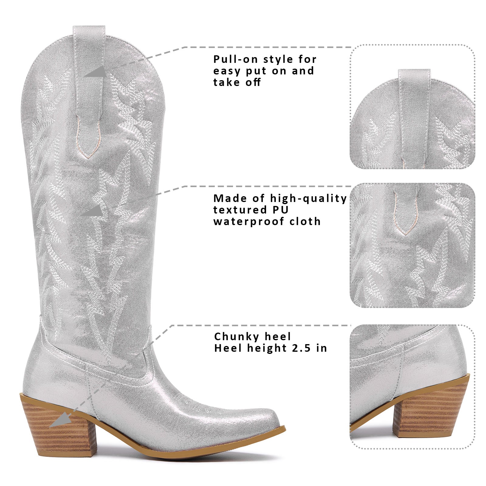 Metallic Embroidered Knee High Cowboy Boots