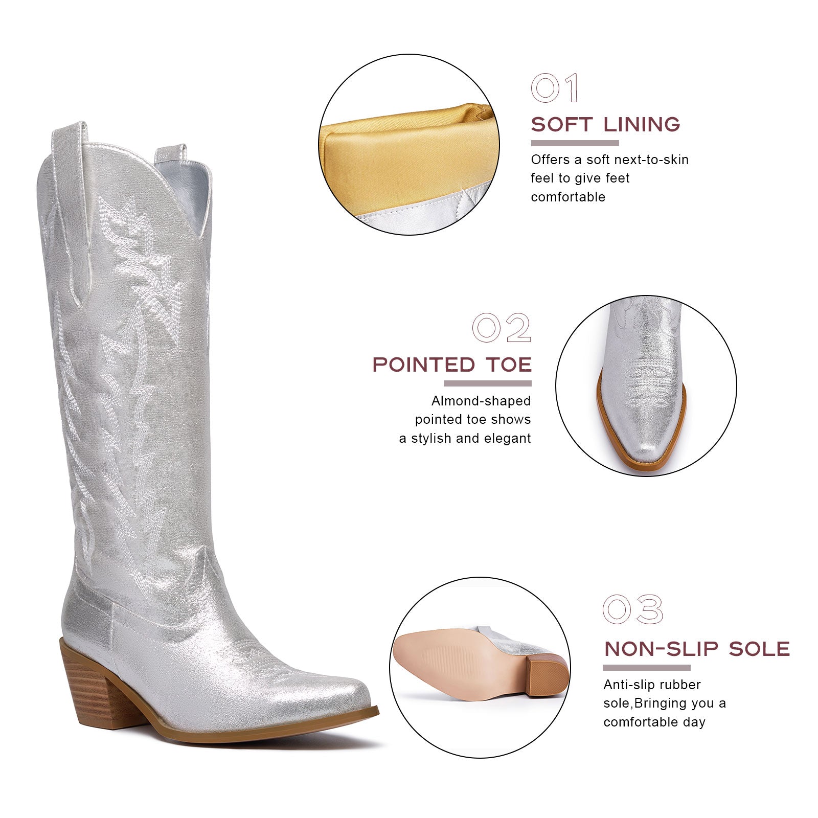 Metallic Embroidered Knee High Cowboy Boots